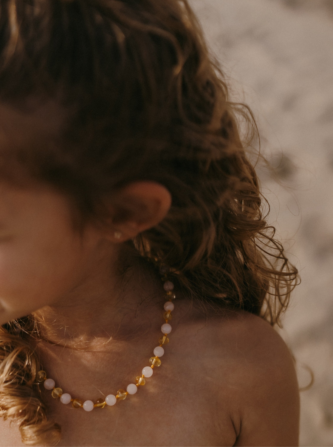 Necklace, lemon/rose quartz