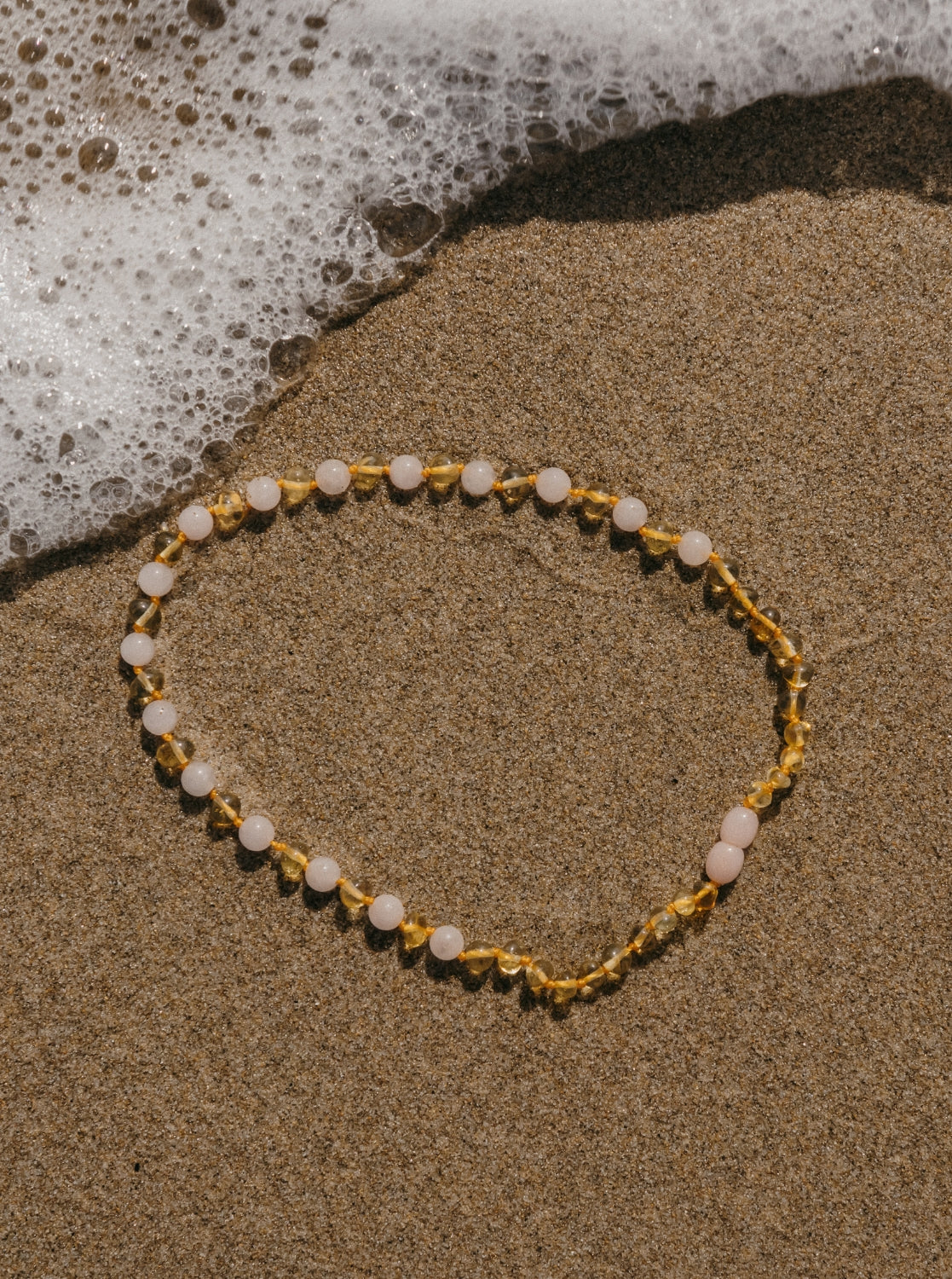 Necklace, lemon/rose quartz