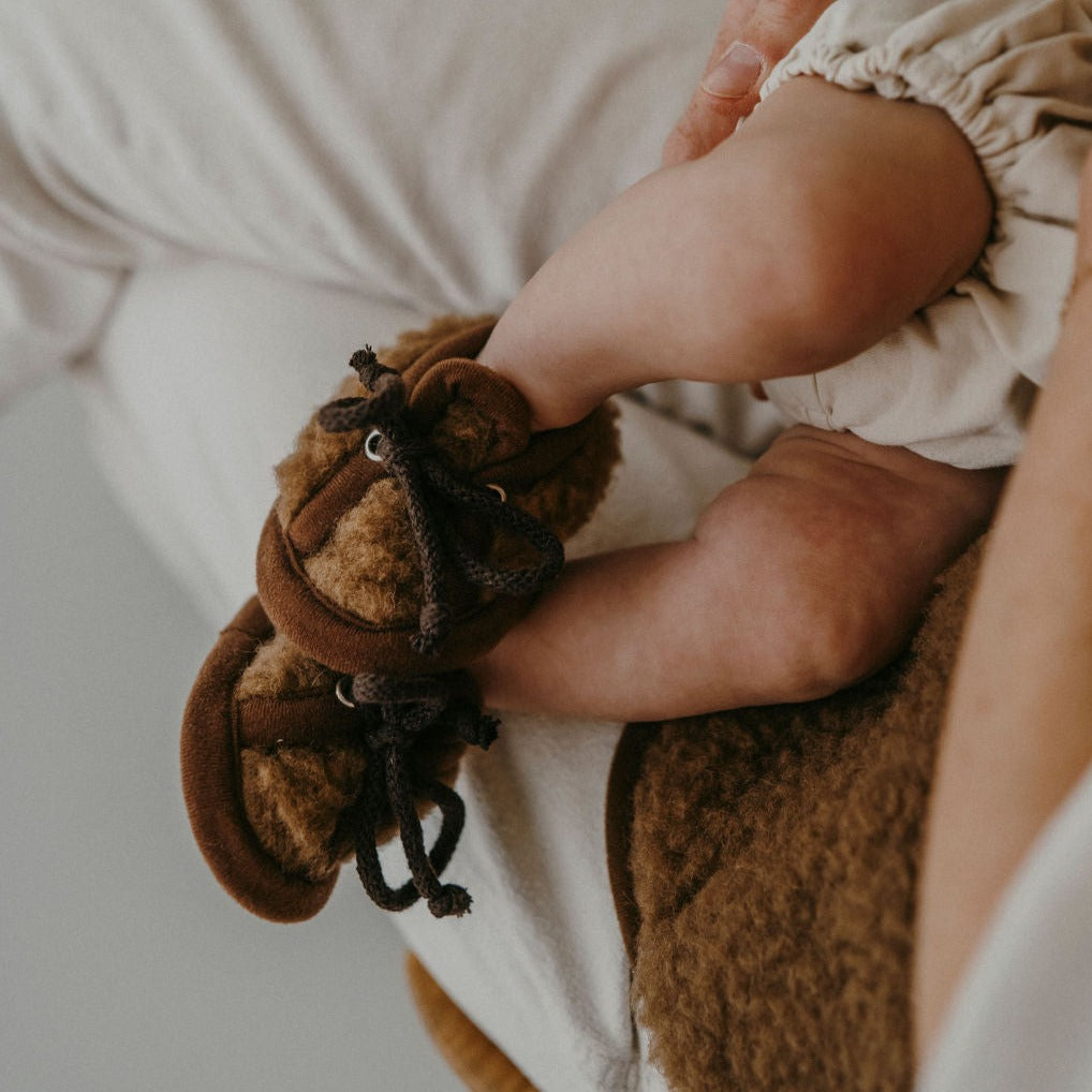 Chaussons en laine Skin, chocolat