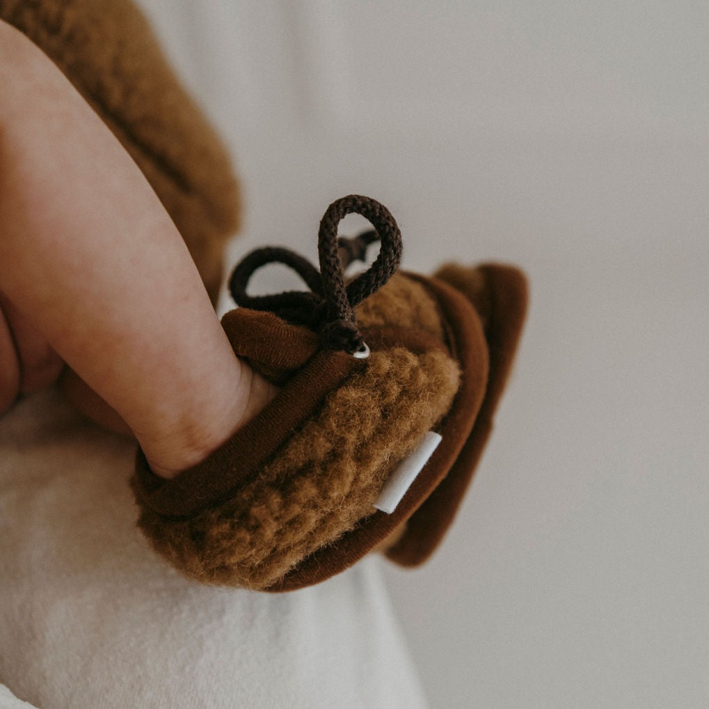 Chaussons en laine Skin, chocolat